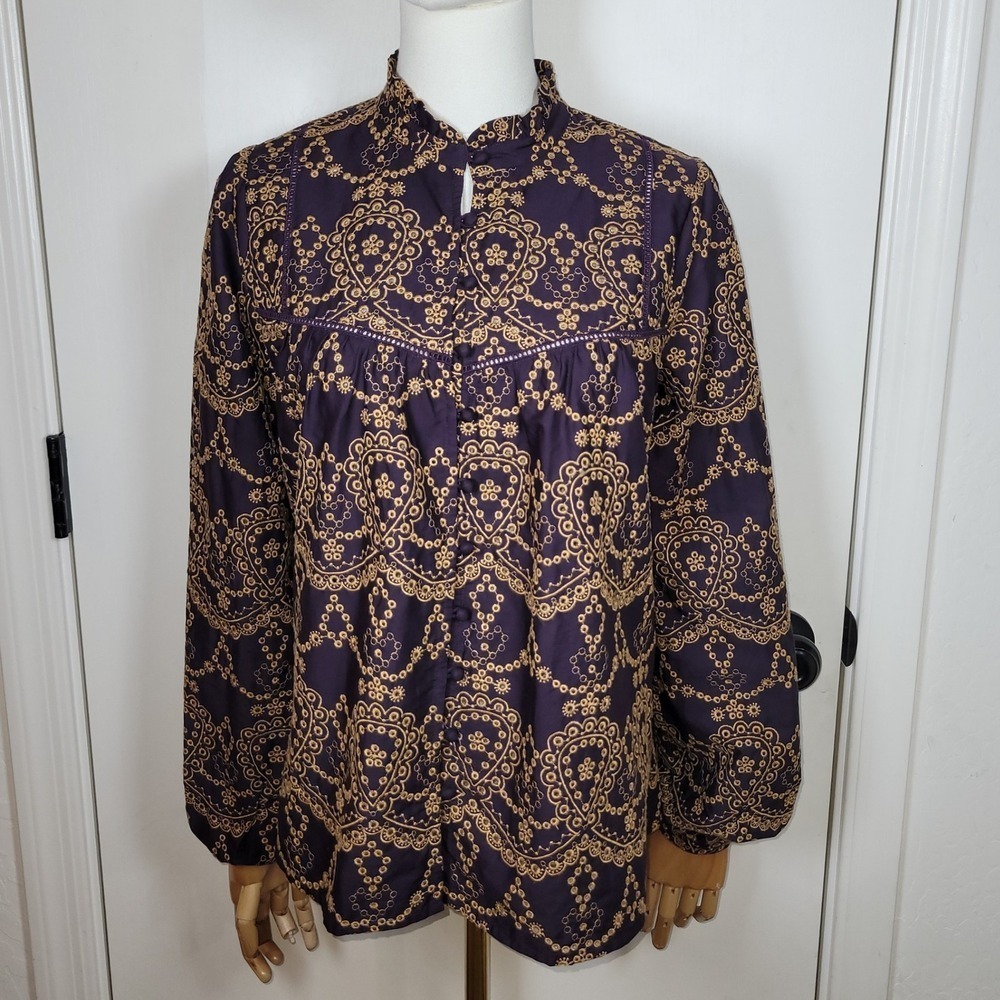 Johnny Was Elora Eyelet Blouse 100% Cotton Size Small
